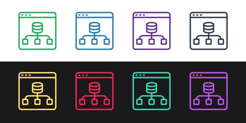 Set line Server, Data, Web Hosting icon isolated on black and white background Illustrazione stock