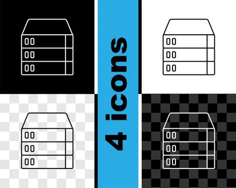 Set line Server, Data, Web Hosting icon isolated on black and white, transparent Illustrazione stock