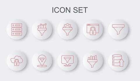 Set line Server, Data, Web Hosting, Cloud computing lock, Sales funnel with gear Stock Illustration