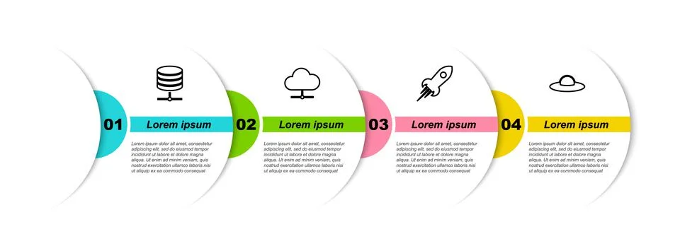 Set line Server, Data, Web Hosting, Network cloud connection, Rocket ship with Illustrazione stock
