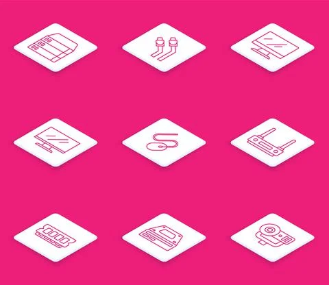 Set line Server, Data, Web Hosting, LAN cable network internet, Computer monitor Illustrazione stock