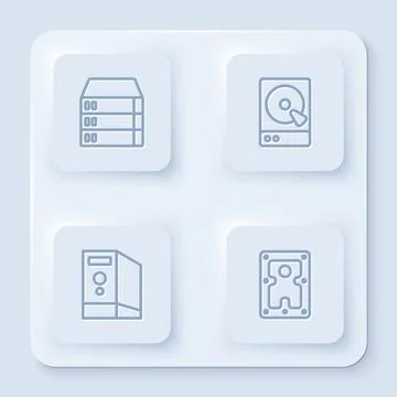 Set line Server, Data, Web Hosting, Hard disk drive HDD, Case of computer and Illustrazione stock