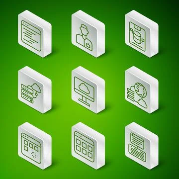 Set line Server, Data, Web Hosting, Browser files, Software, Cloud technology Stock Illustration