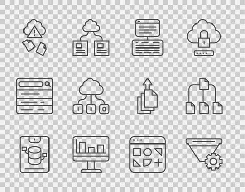 Set line Server, Data, Web Hosting, Filter setting, Monitor with graph chart Illustrazione stock