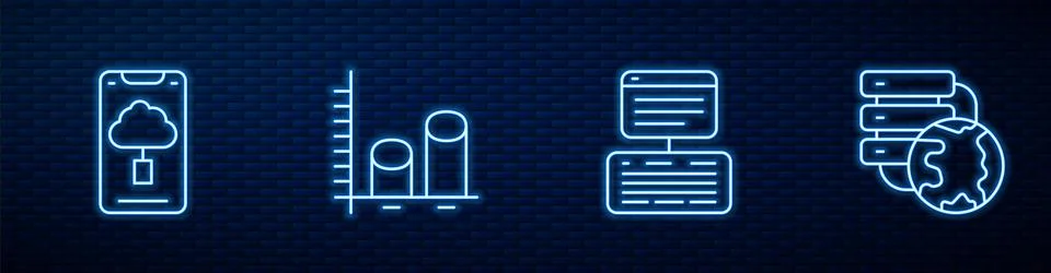 Set line Server, Data, Web Hosting, Cloud technology data transfer, analysis and Illustrazione stock