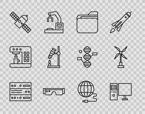 Set line Server, Data, Web Hosting, Computer monitor, Document folder, Smart イラスト素材