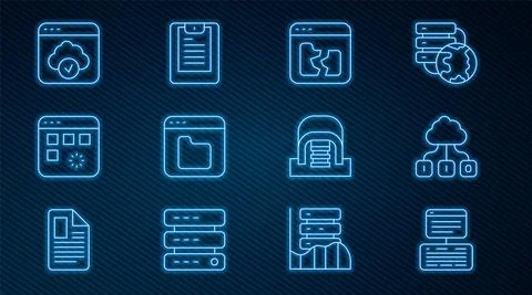 Set line Server, Data, Web Hosting, Cloud technology data transfer, Broken file Illustrazione stock