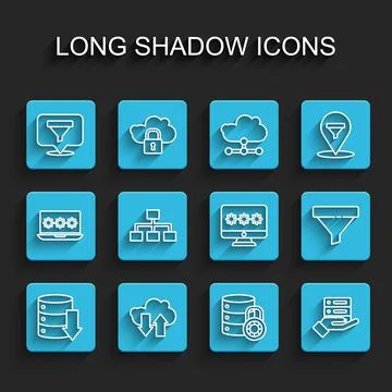 Set line Server, Data, Web Hosting, Cloud download and upload, Location with Illustrazione stock