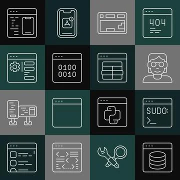 Set line Server, Data, Web Hosting, Code terminal, Hacker or coder, Keyboard Stock Illustration