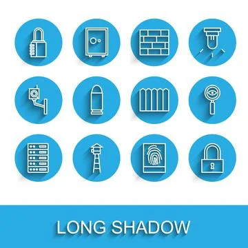 Set line Server, Data, Web Hosting, Watch tower, Safe combination lock Stock Illustration