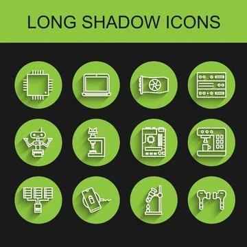 Set line Server, Data, Web Hosting, Wireless charger, Processor with Stock Illustration