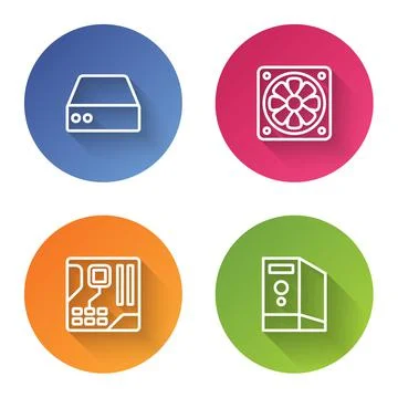 Set line Server, Data, Web Hosting, Computer cooler, Motherboard digital chip Stock Illustration