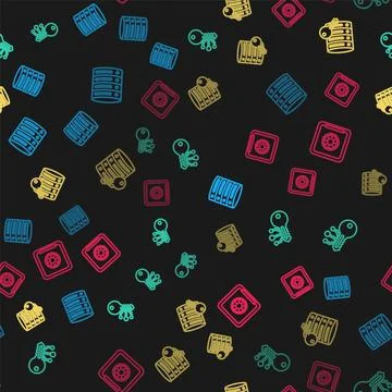 Set line Server, Data, Web Hosting, Cryptocurrency key, security with and Safe Stock Illustration