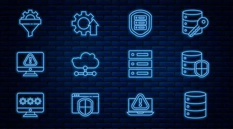 Set line Server, Data, Web Hosting, with shield, Network cloud connection Illustrazione stock