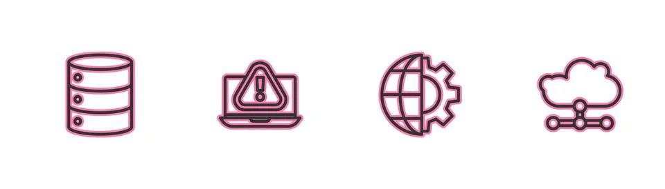 Set line Server, Data, Web Hosting, Globe of the Earth and gear, Laptop with Stock Illustration