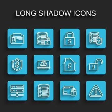Set line Server, Data, Web Hosting, Identification badge, Folder and lock Illustrazione stock