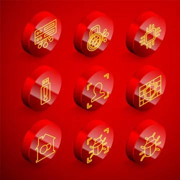 Set line Server, Data, Web Hosting, Cyber security, Processor with microcircuits Stock Illustration