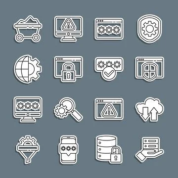 Set line Server, Data, Web Hosting, Cloud download and upload, Browser with Ilustración de archivo