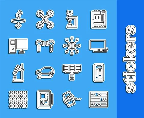 Set line Server, Data, Web Hosting, Smartphone, mobile phone, Tv, Microscope イラスト素材