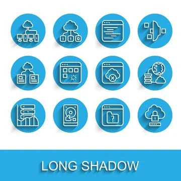 Set line Server, Data, Web Hosting, Hard disk drive HDD, Computer network, File Illustrazione stock