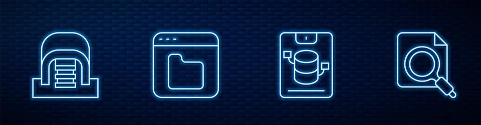 Set line Server, Data, Web Hosting, Hangar with servers, Browser files and Illustrazione stock