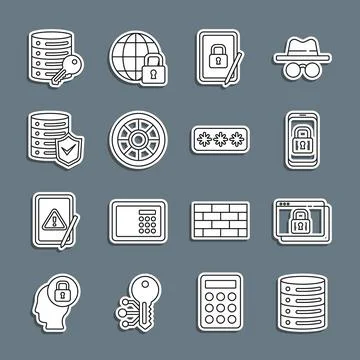 Set line Server, Data, Web Hosting, Secure your site with HTTPS, SSL, Mobile Иллюстрация