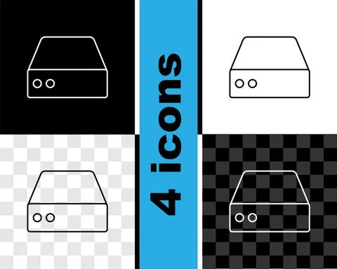 Set line Server, Data, Web Hosting icon isolated on black and white, transparent Illustrazione stock