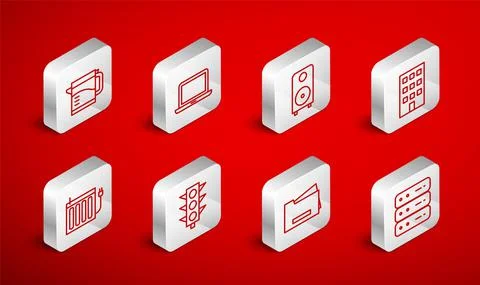 Set line Server, Data, Web Hosting, Laptop, Stereo speaker, House, Printer Stock Illustration