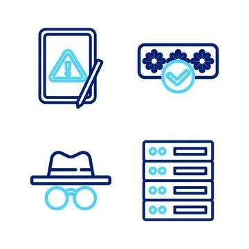 Set line Server, Data, Web Hosting, Incognito mode, Password protection and Illustrazione stock