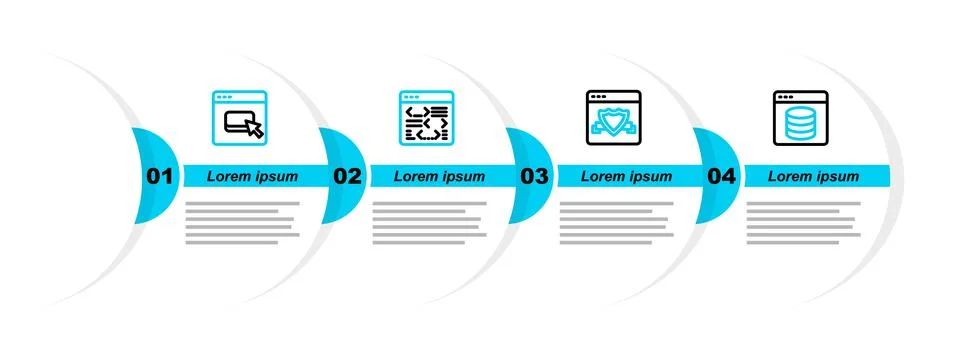 Set line Server, Data, Web Hosting, Browser with shield, Software and files icon Stock-Illustration