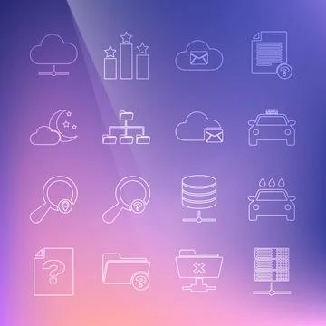 Set line Server, Data, Web Hosting, Car wash, Taxi car, Cloud mail server Stock Illustration