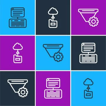 Set line Server, Data, Web Hosting, Filter setting and Cloud technology data Stock Illustration