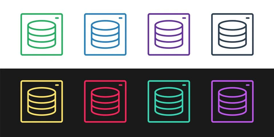 Set line Server, Data, Web Hosting icon isolated on black and white background Illustrazione stock