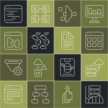 Set line Server, Data, Web Hosting, Network cloud connection, Browser files Stock Illustration
