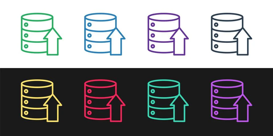 Set line Server, Data, Web Hosting icon isolated on black and white background 스톡 일러스트