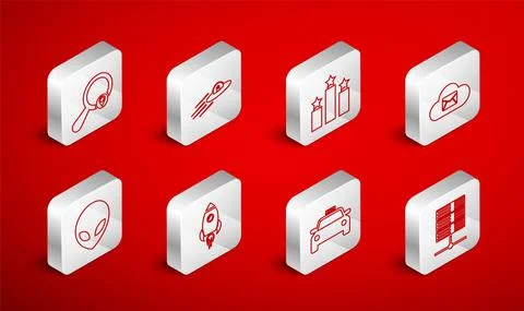 Set line Server, Data, Web Hosting, UFO flying spaceship and alien, Ranking star イラスト素材