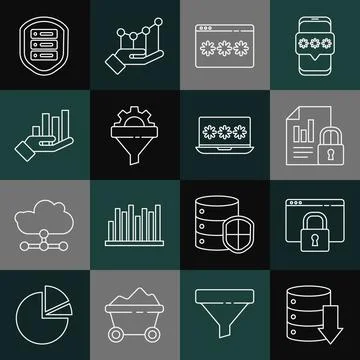 Set line Server, Data, Web Hosting, Secure your site with HTTPS, SSL, Document Stock Illustration
