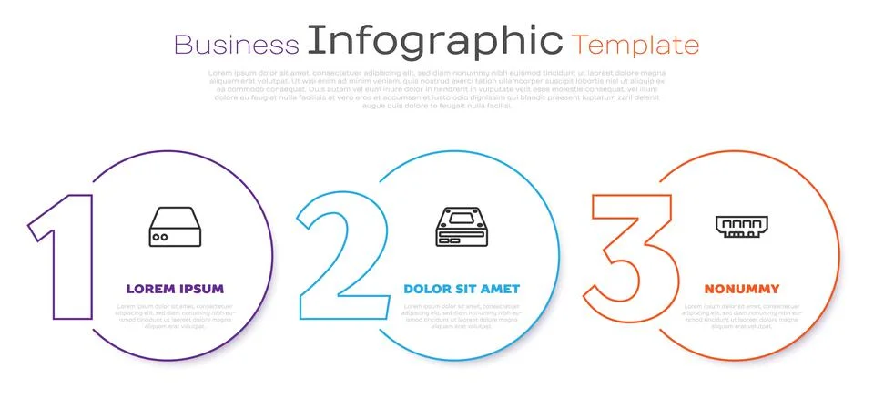 Set line Server, Data, Web Hosting, Optical disc drive and RAM, random access Stock Illustration