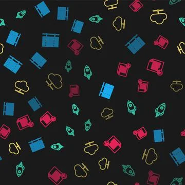 Set line Server, Data, Web Hosting, Rocket ship with fire, Network cloud Stockillustratie