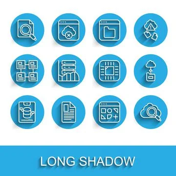 Set line Server, Data, Web Hosting, File document, Search concept with folder Illustrazione stock