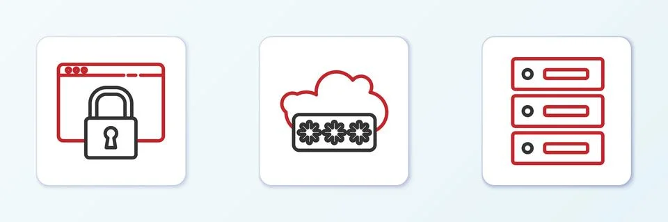 Set line Server, Data, Web Hosting, Secure your site with HTTPS, SSL and Illustration