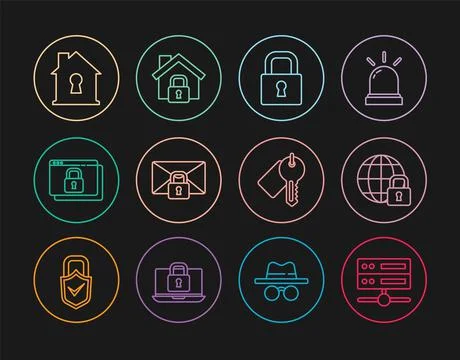Set line Server, Data, Web Hosting, Global lockdown, Lock, Mail message password イラスト素材