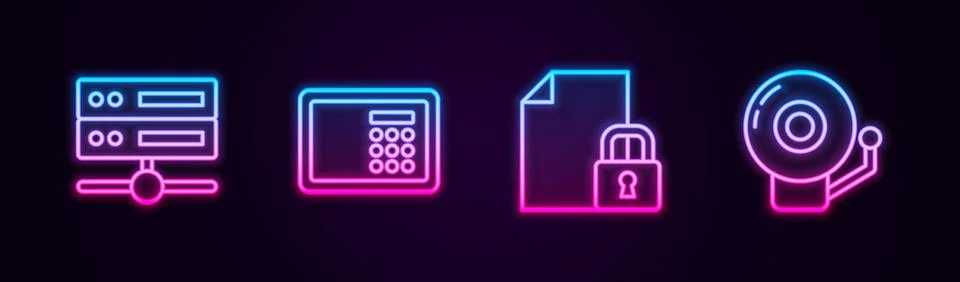 Set line Server, Data, Web Hosting, Safe, Document and lock and Ringing alarm イラスト素材