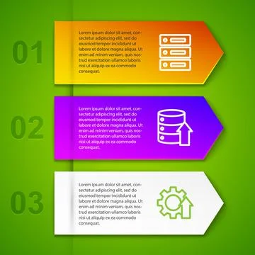 Set line Server, Data, Web Hosting, , Arrow growth gear and Location with sales Illustrazione stock