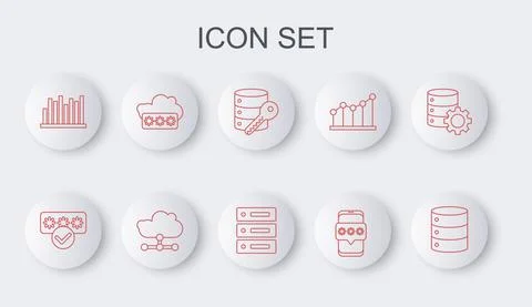 Set line Server, Data, Web Hosting, Password protection, security with key 스톡 일러스트