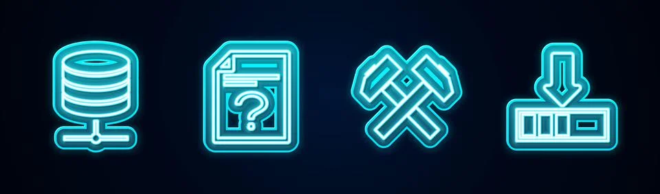 Set line Server, Data, Web Hosting, Unknown document, Two crossed hammers and Illustrazione stock