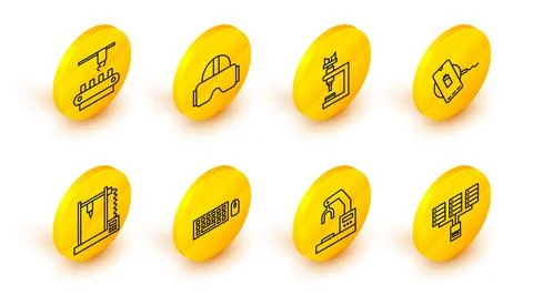 Set line Server, Data, Web Hosting, Robotic robot arm hand factory, Keyboard Illustrazione stock