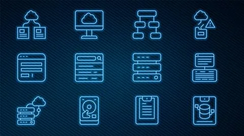 Set line Server, Data, Web Hosting, Hierarchy organogram chart, Search engine Stock Illustration