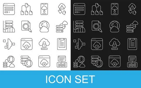 Set line Server, Data, Web Hosting, report, Network cloud connection, Cloud Stock Illustration