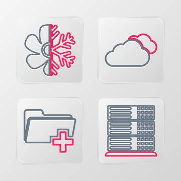 Set line Server, Data, Web Hosting, Add new folder, Cloud and Air conditioner Stockillustratie